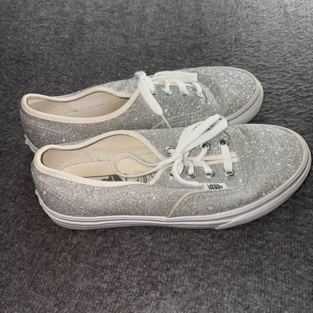 Vans Authentic Silver Glitter Low Top Sneakers Womens 7.5 Mens 6.0 721278